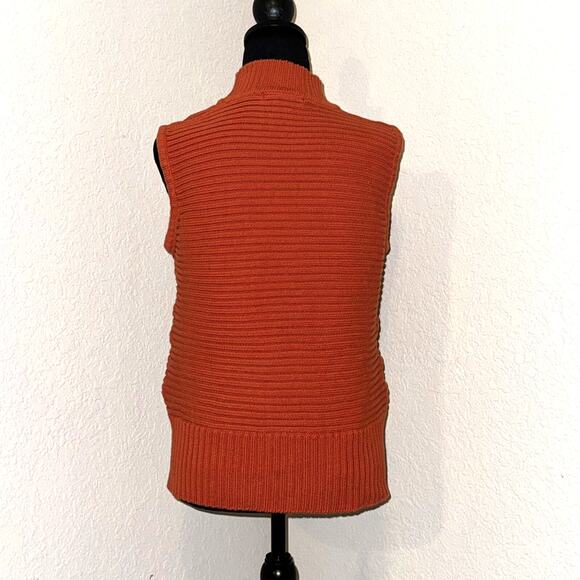 Grace Elements Sweater Women’s XL Cotton Rust Orange Sleeveless Ribbed Mock Neck - Picture 2 of 6